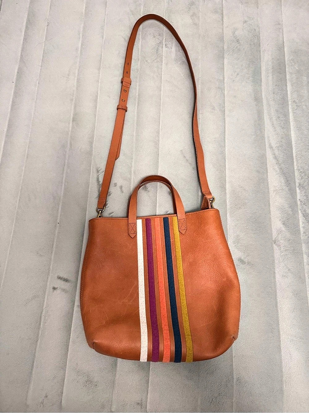 Madewell The Transport Tote: Rainbow Stripe Edition Brown & Multicolor Tote